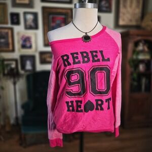 Hard Candy Pink Sweatshirt Rebel Y2K Style Graphic Off Shoulder Pullover Large